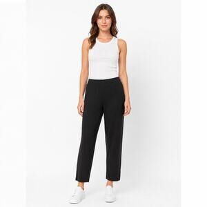 Eileen Fisher System Stretch Jersey Pants Womens L Black Ponte Slim Pull-On Work